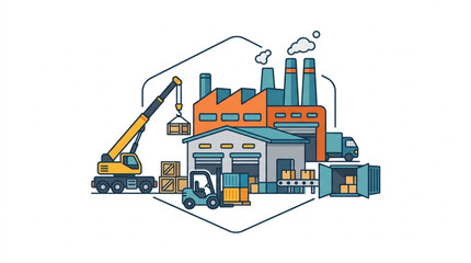 Fototapeta premium Industrial Factory Complex With Crane And Forklift.