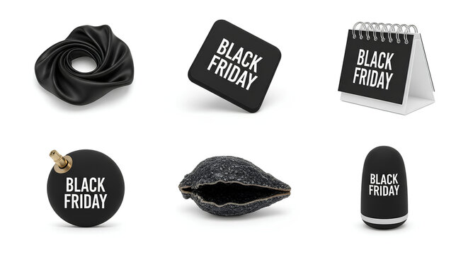 Black Friday promotional items in various shapes and forms.