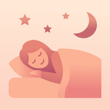 Peaceful woman sleeping soundly under the night sky with moon and stars