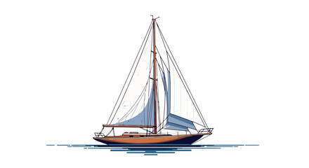 Fototapeta premium Illustration of a Sailboat on the Water with White Background.