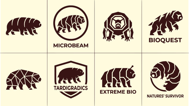 Set of tardigrade microscopic organism logos with tardigrade organism microscopic minimalist