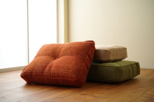 Comfortable Floor Cushions on Wooden Floor