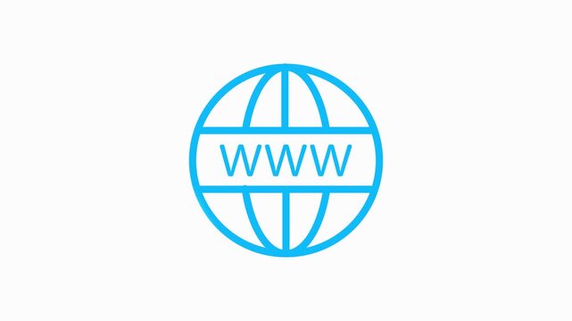 A minimalist line art animation of a blue WWW internet globe icon drawing itself on an isolated white background. Ideal for web development agencies, technology companies, digital marketing intros, gl