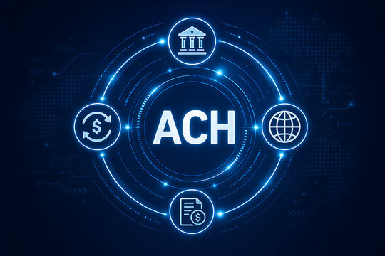 ACH Automated clearing house concept, financial network in the United States that facilitates electronic money transfers and electronic payments