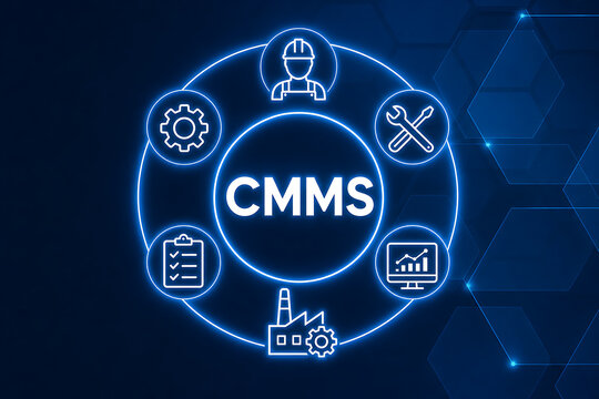 CMMS computerized maintenance management system concept, software solution designed to streamline and optimize the management of maintenance activities