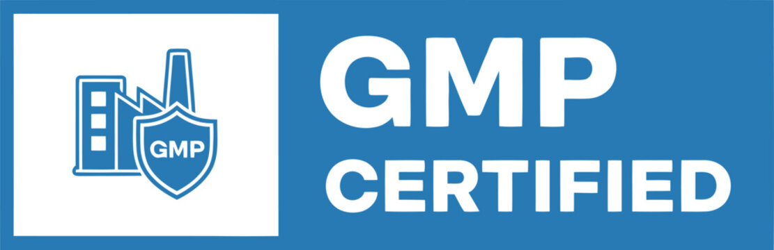 GMP Certified Badge Icon on Blue Background for Quality Assurance