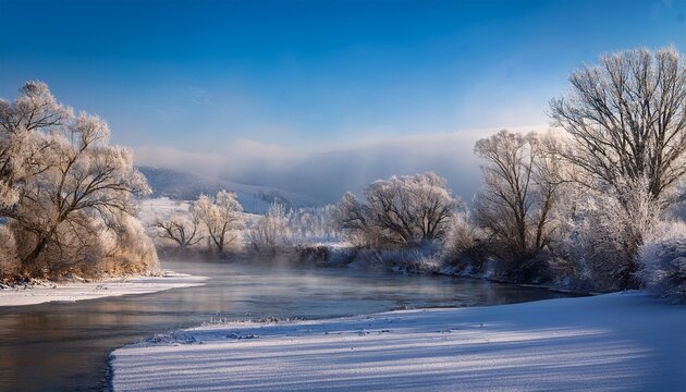 A Sunny But Very Cold Winter Day On The Banks Of The Mures River In Transylvania