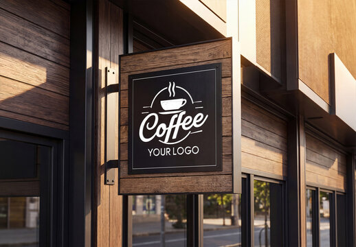 Brand Black and Wooden Storefront Signage Mockup