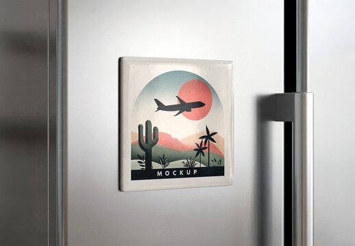 Squared Magnet Mockup on Refrigerator Door