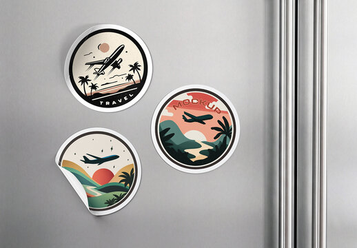 Circular Stickers Mockup on Refrigerator Door &ndash; Blank Labels on Fridge