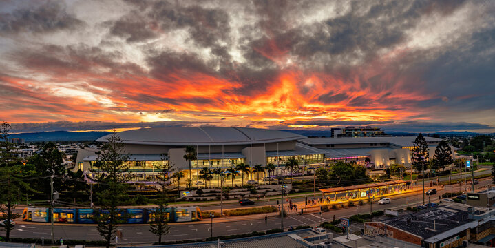 Gold Coast, Queensland, Australia - May 29, 2026: Convention Centre at sunset