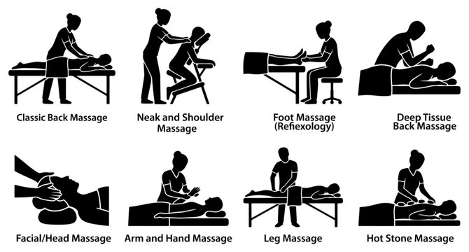 Massage therapy silhouette collection isolated on white background, massage, therapy, relaxation, bodywork, wellness, treatment, healing, therapist, spa