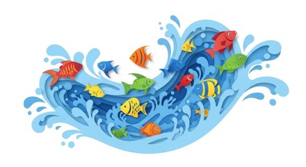 Fototapeta premium colorful fish swimming in wave