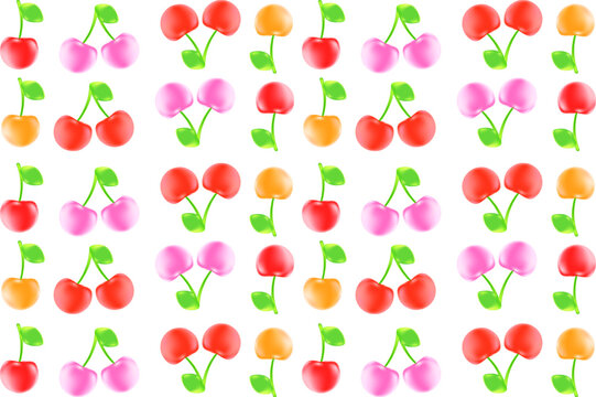 Cute 3d cherry fruit jelly candy backround, juicy transparent gummy isolated icon, chewy vitamins sweets transparent background. Fresh yummy fruits, cherry flavor