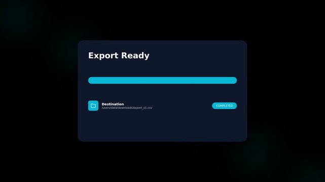 Data export interface animation. UI database processing progress. Digital file conversion sequence