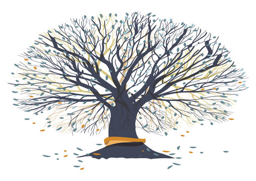 Autumn Tree Vector Illustration with Colorful Leaves