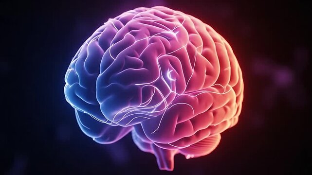 Human brain with vibrant neon colors.