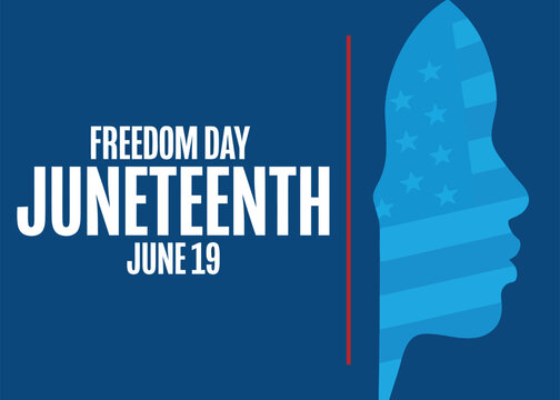 Juneteenth freedom day poster with silhouette profile and us flag pattern