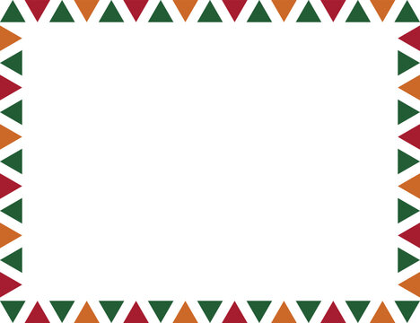 Rectangular frame with alternating red, green, and orange triangle pattern