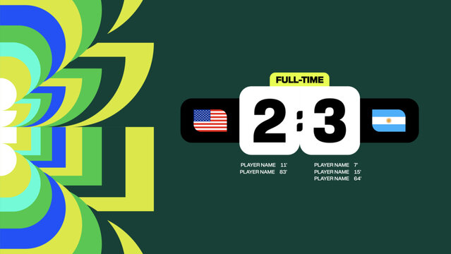 Football 2026 soccer Match Scoreboard Presentation Graphic with Dynamic Sports Background. world football mundial or soccer cup 2026  vector dark green design