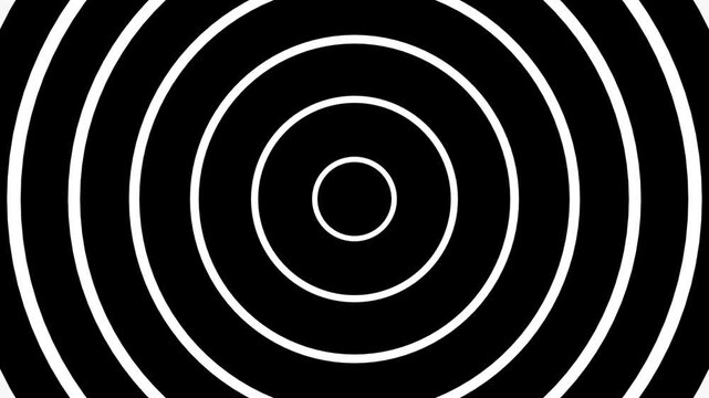 Hypnotic black and white concentric circles pattern video animation creating an optical illusion, perfect for abstract backgrounds, motion graphics, and engaging visual content
