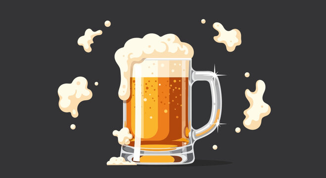 Refreshing Draft Beer Glass with Thick Frothy Foam on Dark Background