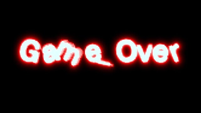 Game Over 3D text animation with heavy distortion and glitch screen effects