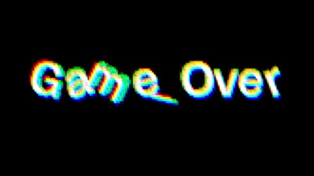 Game Over 3D text animation with heavy distortion and glitch screen effects