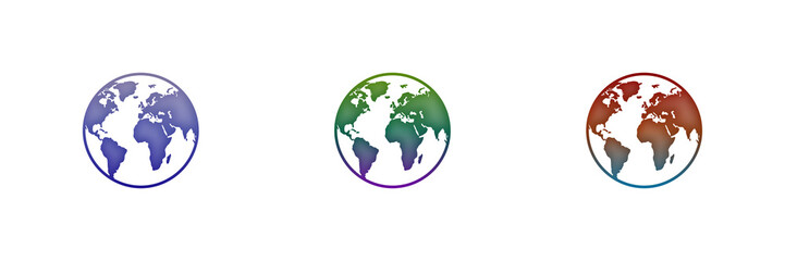 Obraz premium Three colorful globe icons with world map silhouettes