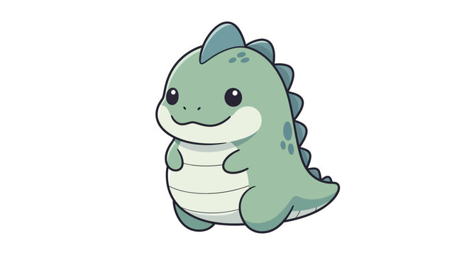 Cute cartoon dinosaur illustration with green skin and spikes.