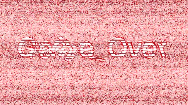 Game Over 3D text animation with heavy distortion and glitch screen effects