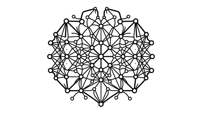 Intricate geometric network pattern with nodes and lines.