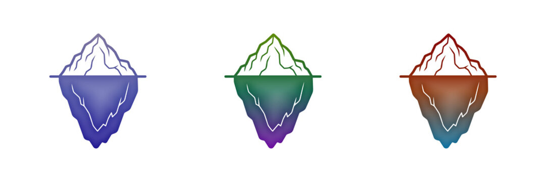 Three colorful iceberg icons in blue green and red gradient