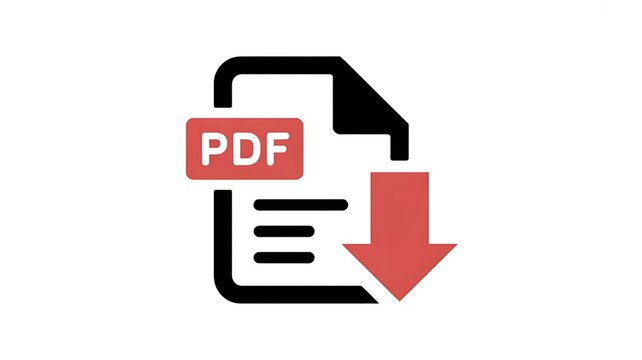 PDF download icon, document symbol, file transfer sign, digital paper