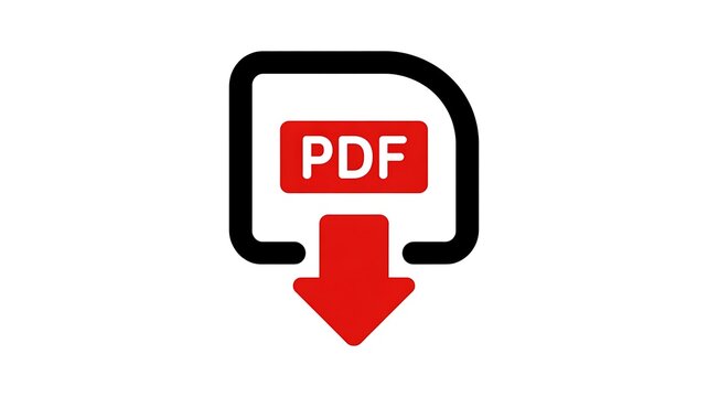 PDF download icon, document symbol, file transfer sign, red and black