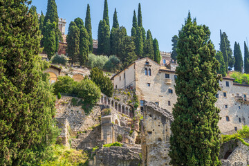 Teatro Romano and castel San Pietro on Adige river in Verona, Veneto region, Italy. © nejdetduzen