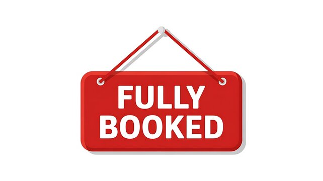 Fully booked sign, red reservation tag, booked symbol, appointment indicator