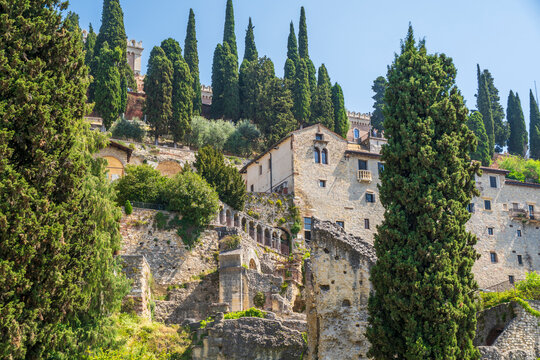 Teatro Romano and castel San Pietro on Adige river in Verona, Veneto region, Italy.