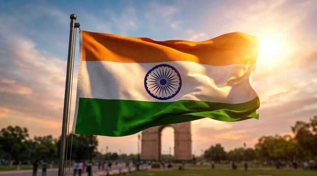 India independence day celebrations with flag at india gate