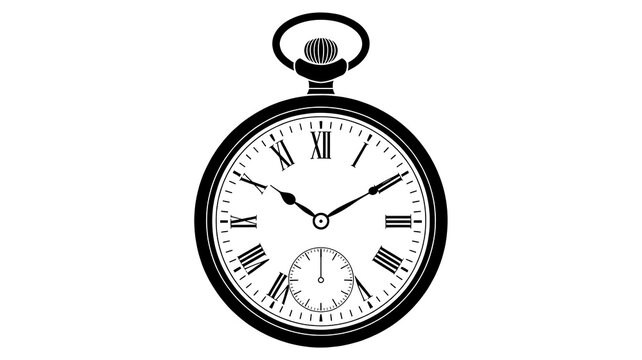 Pocket watch, classic timepiece, black and white, clock face, roman numerals
