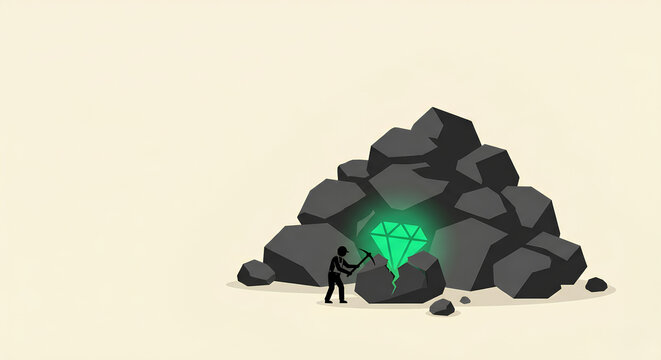 Hidden Diamond Discovery in Rock Business Breakthrough Growth Success Concept Illustration