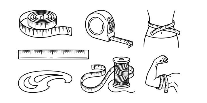Measuring Tape Icons Set - Tailor Ruler Symbols for Sewing and Fitness
