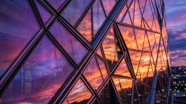 Stunning architectural marvel - The Gherkin reflecting vibrant sunset colors in Londons skyline.