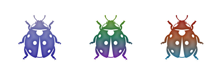 Three colorful ladybug icons with gradient textures © MDBodrul