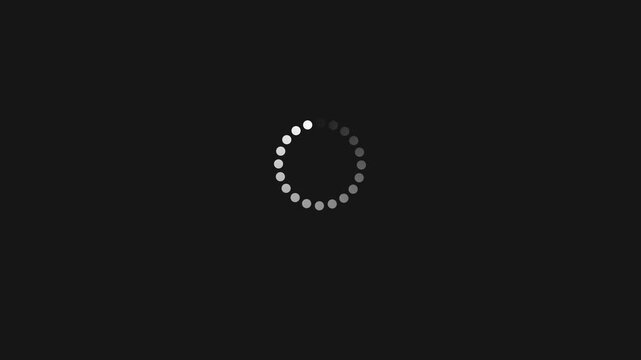 White dot spinner  loading animation showing buffering on black background, preloaded animation, upload and download status