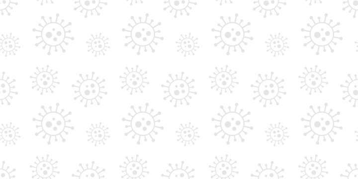 Vector seamless virus pattern. Cartoon repeatable light monochrome bacteria background. Gray and white design