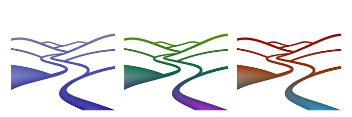 Abstract landscape icon set with winding river and hills © MDBodrul