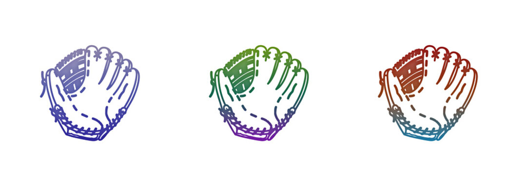 Three colorful baseball glove icons in a row