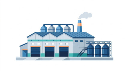 Fototapeta premium Modern Industrial Factory Building With Silos And Smokestack.