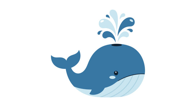 Cute blue whale spouting water illustration.
